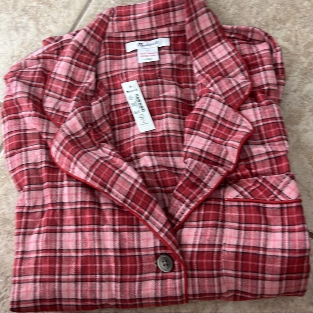 Madewell NWT Bedtime Beiling Plaid Pajama Set (2pc) Size Large in Dark Cinnabar - Picture 5 of 6